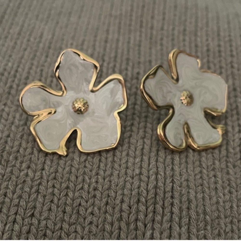 Gold and White Floral Earrings